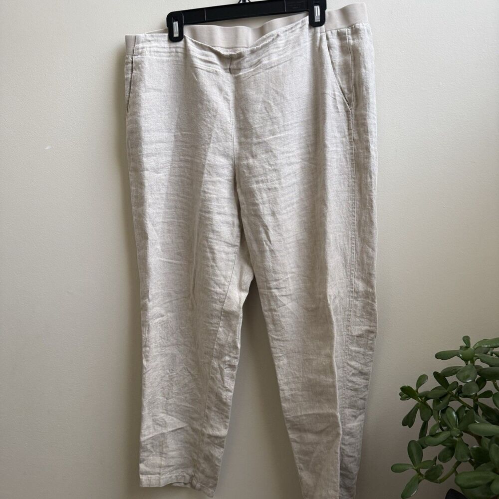 J Jill Love Linen Pull on Capri Pants Large Beige Elastic Waist Resort Beach